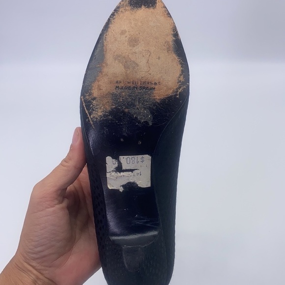 Henri Bendel - Vintage Black Dot Fabric Print Kitten Heels Made In Spain Size 6 - Picture 8 of 16